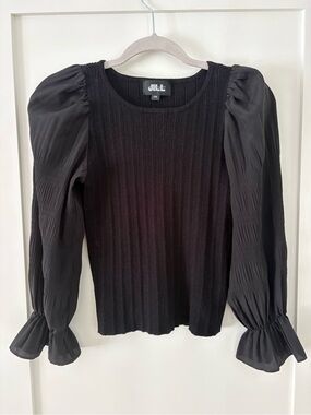 Jill Stuart Black Puff Sleeve Blouse FR | Ribbed Knit | Elegant Minimalist Top